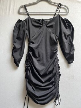 Guess Black Ruched Cold Shoulder Mini Dress Sz XS